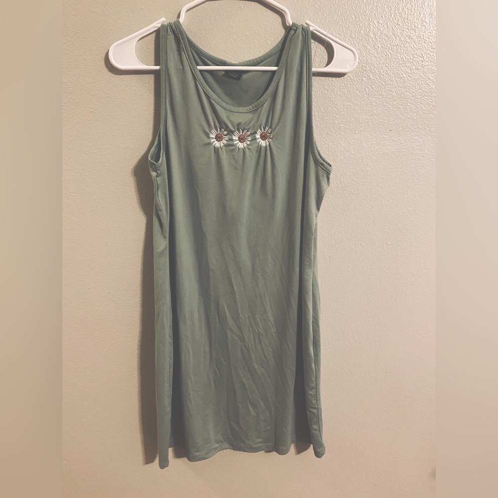 Olive green dress with daisy